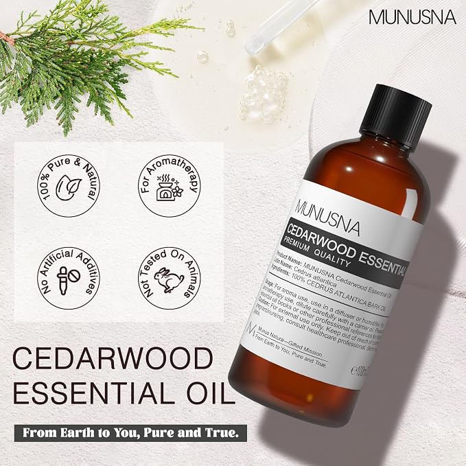 Cedarwood Essential Oil 100ML, 100% Pure Natural Cedarwood Oils Premium Grade Aromatherapy Oil for Hair Skin Care, Diffusers, Massage, Spray, Home, DIY Candle Soap Making