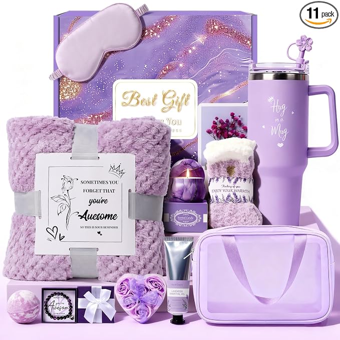 Birthday Gift for Women, Luxury Self Care Spa Gift Basket with Blanket for Mom, Wife, Sister, Friend, Girlfriend, Grandmother, Get Well Soon & Christmas gift for Her