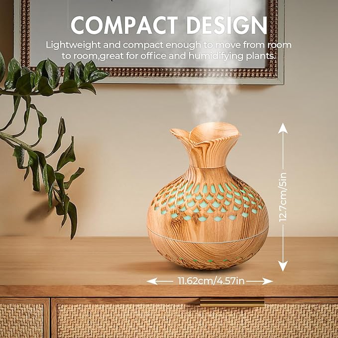 Mini Humidifier for Desk Bedroom Indoor Plant, 300ml Aromatherapy Diffuser Humidifier for Office Small Room, Quiet Colorful Night Light, Essential Oil Diffuser