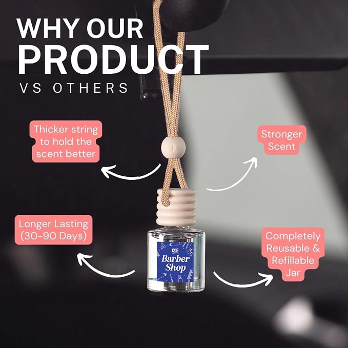 C&E Craft Co Hanging Car Air Freshener Diffuser 2 Pack, Long Lasting Fragrance Oil Car Freshener, Glass Bottle Auto Air Freshener, Made in USA (Tuscan Leather & Midnight Ice)