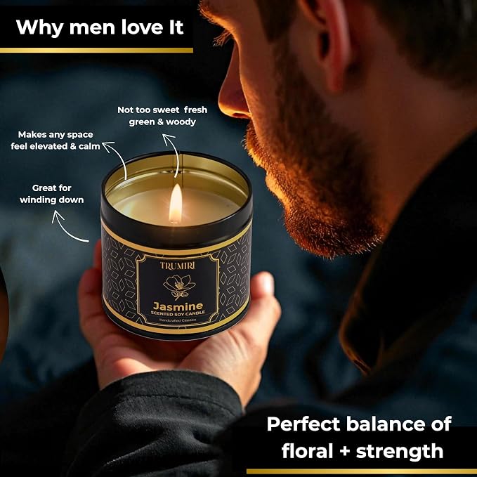 Jasmine Candle Strong Scented Soy Candel Natural Non Toxic Velas Aromáticas Gift for Women Pack of 1 5Oz Decorartive Travel Tin