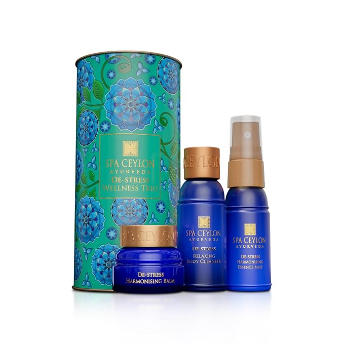 SPA CEYLON De-Stress Wellness Trio Set, Holistic Spa Essentials for Calming, Natural Ingredients, Ayurvedic Bath Gift Set, Shower Gel, Body Mist, Balm (150 g, Frankincense)