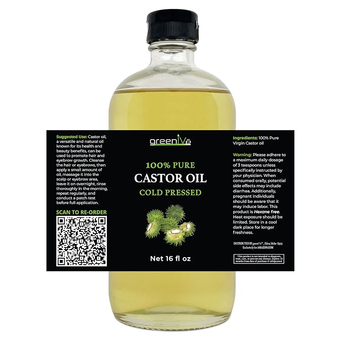 GreenIVe 100% Pure Glass Castor Oil - Cold Pressed - Hexane Free - Exclusively on Amazon (16 oz)