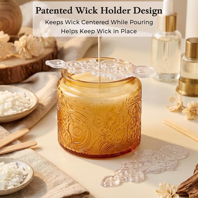 10 oz Orange Sun Moon Stars Candle Jars with Metal Lids, 9 Pack | Patented Embossed Design, Includes Wick Centering Devices & Warning Labels, Multiple Color Options