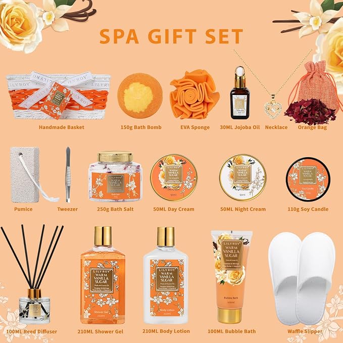 Spa Gifts Bath Skin Care Set - Luxurious Vanilla Spa Gift Baskets for Women