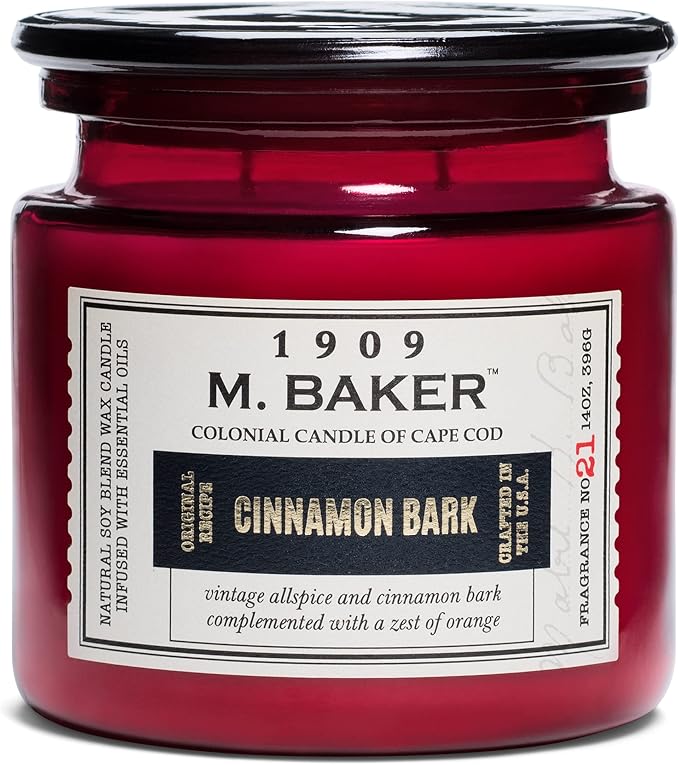 Colonial Candle Cinnamon Bark Scented Jar Candle | 2-Wick Natural Soy Blend Wax Candle for Home | Relaxing Aromatherapy Candle Infused with Essential Oils | M. Baker Apothecary Glass Jar Candle