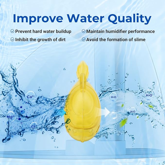 Funmit Humidifier Cleaning Fish, 6 Pack Humidifier Cleaner for Humidifiers and Fish Tanks, Purifies Water, Prevents Hard Water Build-Up, Reduces Scale, Yellow