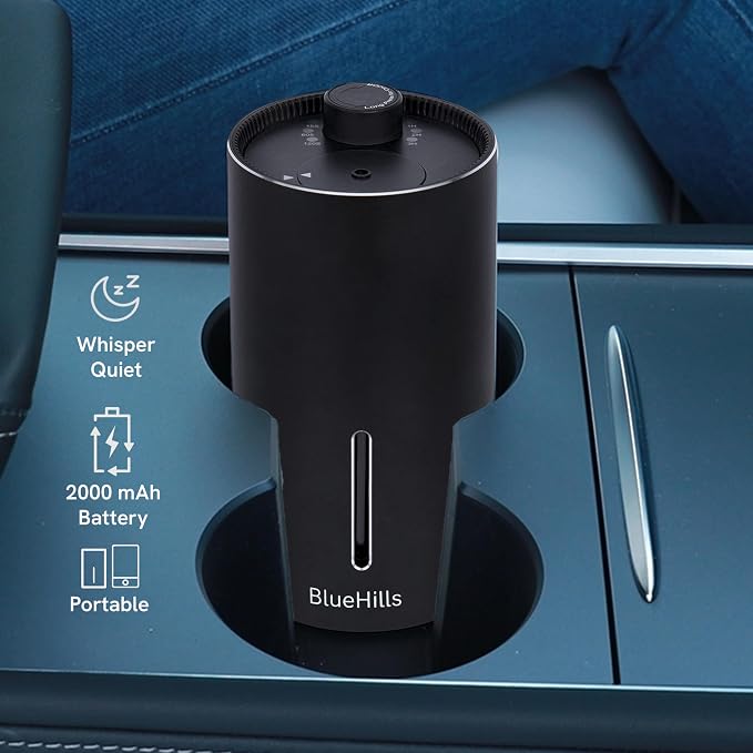 BlueHills Waterless Essential Oil Diffuser, Cordless Compact Battery-Operated Aromatherapy Mini Diffuser for Home Car Office Hotel Travel – J08 Black