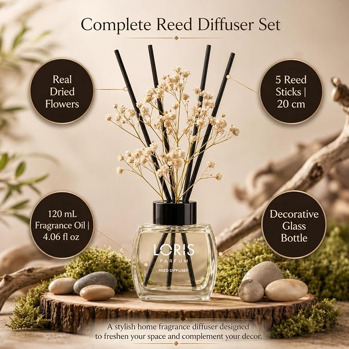 Loris Angel Reed Diffuser Set with Dried Flowers | Reed Diffusers for Home with Sticks | Bathroom Diffuser & Room Scent | Long-Lasting Home Fragrance | 120 mL / 4.06 fl oz