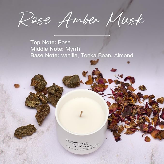 Sympathy Candle for Loss of Loved One - A Life Well-Lived Memorial Gift - Rose Amber Musk - 40H Soy Wax Celebration of Life Remembrance, Bereavement & Condolence Keepsake