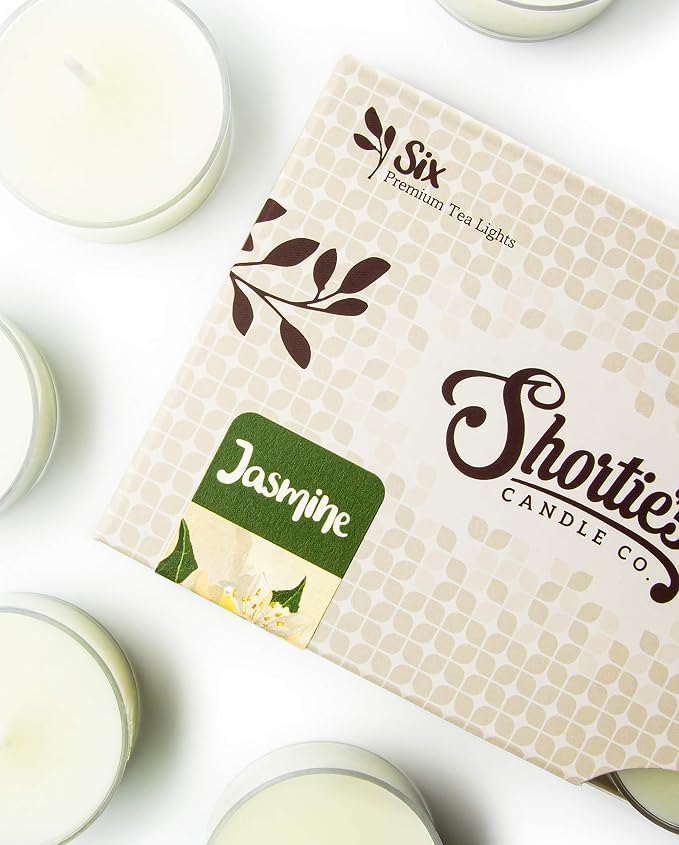 Pure Jasmine Premium Tealight Candles - Highly Scented with Natural Oils - 6 Yellow Tea Lights - Beautiful Candlelight - Made in the USA - Flower & Floral Collection