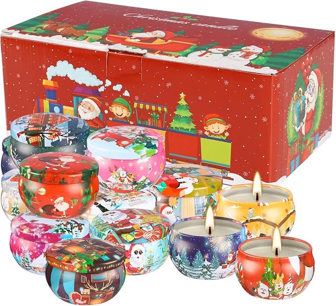 WPONSZU 16Pack Christmas Scented Candles, Gift Set 2.5oz Strong Fragrance Aromatherapy Candles,Portable Travel Tin Jar Candles Gifts for Home Scented Decoration Valentine'sDay