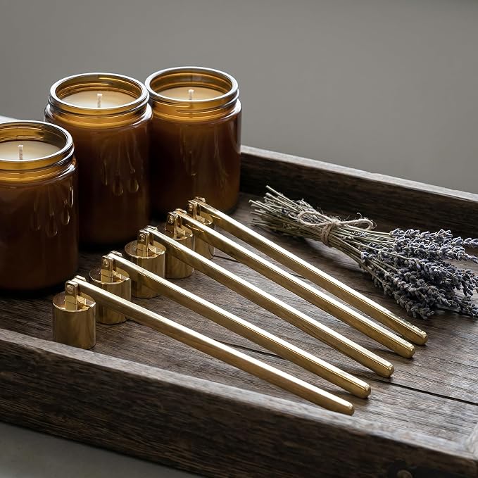 6 PCS 6.3 Inch Candle Snuffer Accessory, Stainless Steel Golden Candle Extinguisher with Long Handle and Straight Tube, Candlesnuffers Extinguish Candle Wicks for Tea Light Candles