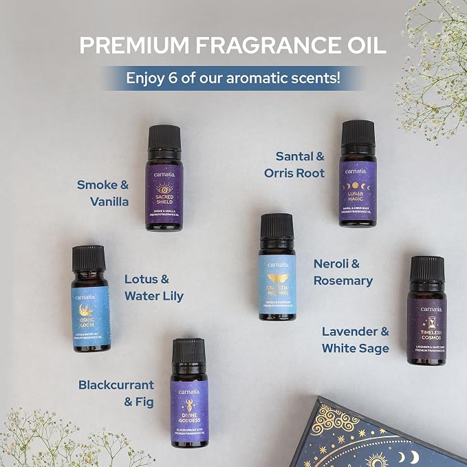 Carnatia Starry Spell Fragrance Oil Set – 6 Magical & Calming Aromatherapy Blends for Stress Relief, Relaxation & Emotional Wellness | Mystical Fragrance Oils for Diffusers, Massage & Meditation