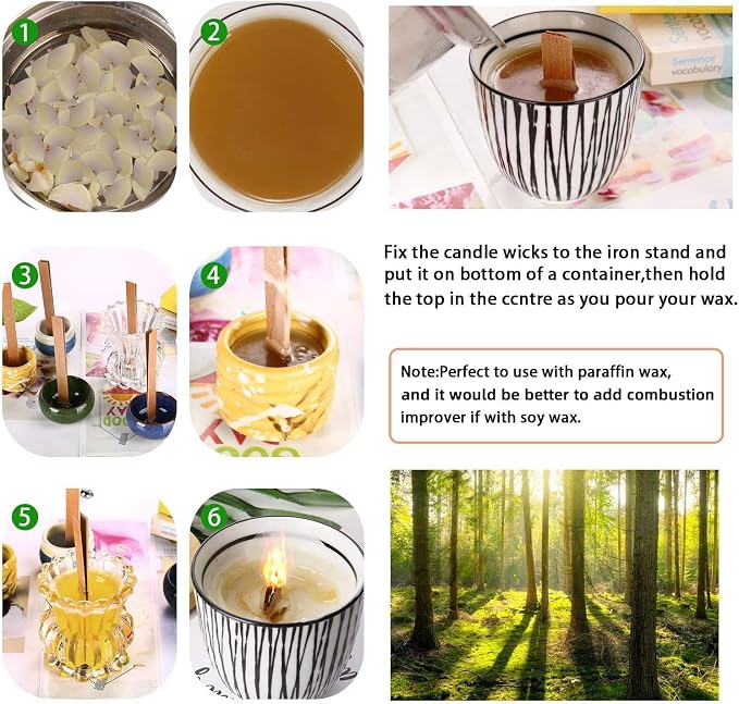 200 pcs Wooden Wicks for Soy Candle Making,6 inch Crackling Wooden Wicks/Slow Burning Candle Wick with Metal Base Clip 100 Sets