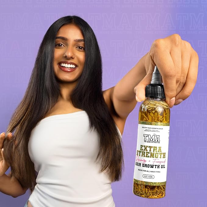 The Mane Attraction Extra-Strength Herbal Hair Growth Oil, Rosemary & Fenugreek Blend, Castor & Vitamin E Infusion, Scalp-Nourishing for All Hair Types, 4 Fl Oz