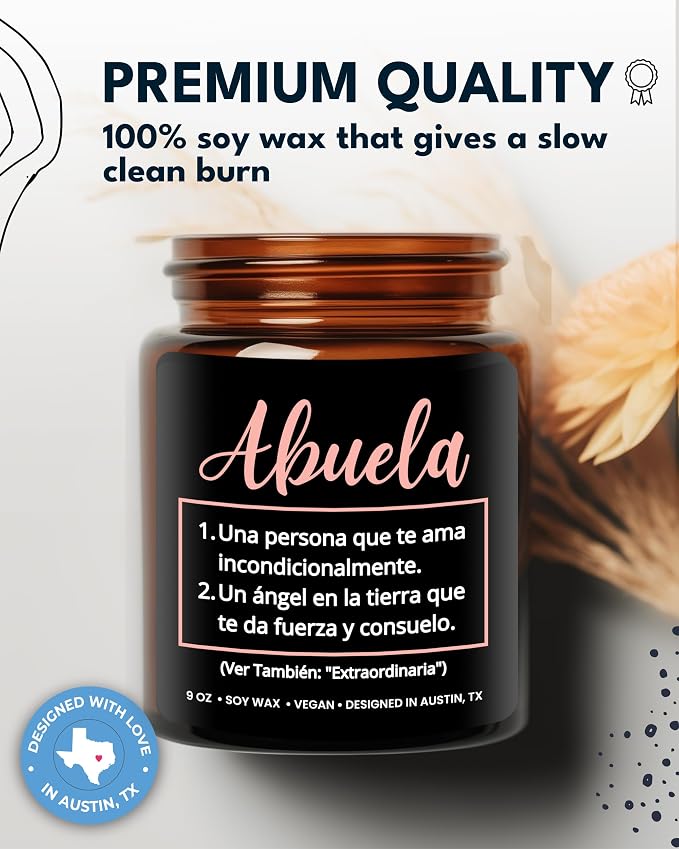Abuela Candle, Best Grandma Gifts from Grandchildren in Spanish, Regalos para Abuela en Español, Thoughtful Present from Granddaughter or Grandson, Birthday, Mother's Day, Christmas, Gift Ready