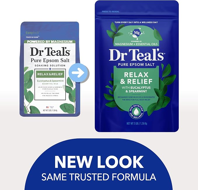 Dr Teal's Epsom Salt Magnesium Soak, Relax & Relief with Eucalyptus & Spearmint Essential Oils, 3 lbs