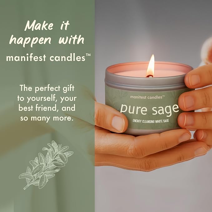 Manifest Candles, White Sage Candles for Cleansing House Negative Energy, 45 Hour Burn, Pure Sage Smudge Candle, Positive Energy Meditation Candle, Aromatherapy Candle, Spiritual Gifts, Healing Sage