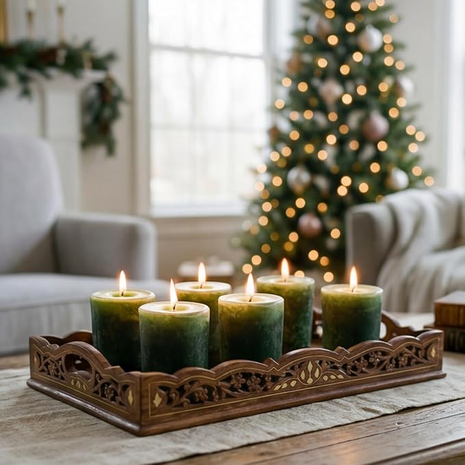 Aroma Naturals Votive Candles Essential Oil with Juniper Spruce and Basil, Evergreen Holiday, 6 Count