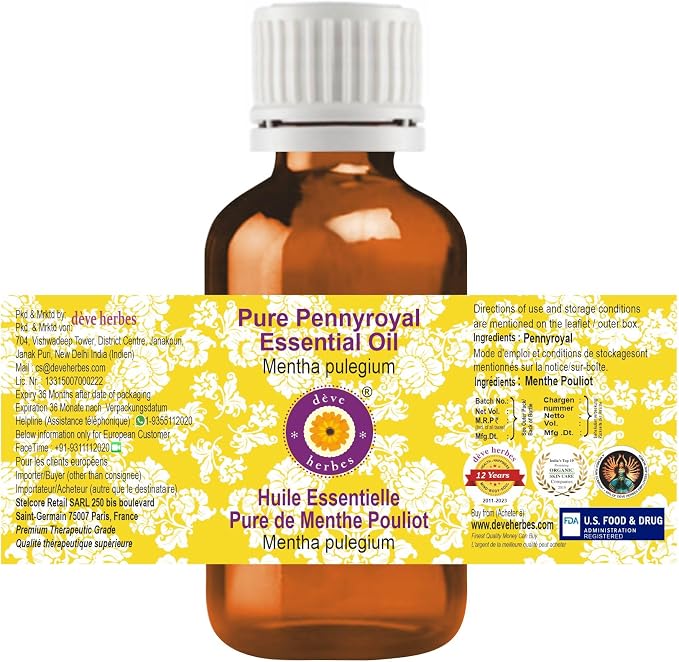 Deve Herbes Pure Pennyroyal Essential Oil (Mentha pulegium) Steam Distilled 5ml (0.16 oz)