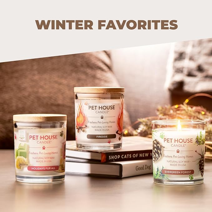 One Fur All Pet House Candle 9 OZ Plant-Based Soy Scented Candle with a 60 Hour Burn Time and a Cotton Wick - Fireside