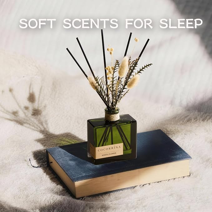 COCORRÍNA Reed Diffuser, 6.76 oz White Flower Scent Reed Diffuser with 6 Sticks & Dried Flowers, Long Lasting Elegant Fragrance Home Décor for Bathroom Bedroom Office