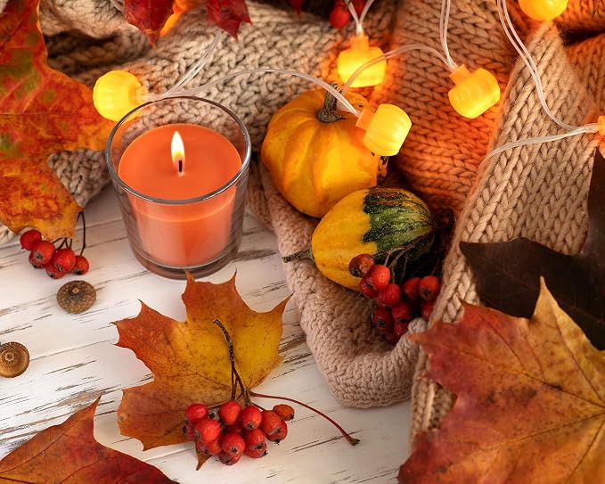 Set of 20 Orange Votive Candles Clear Glass Filled Unscented Soy Wax Candle for Home Halloween Fall Harvest Thanksgiving and DIY