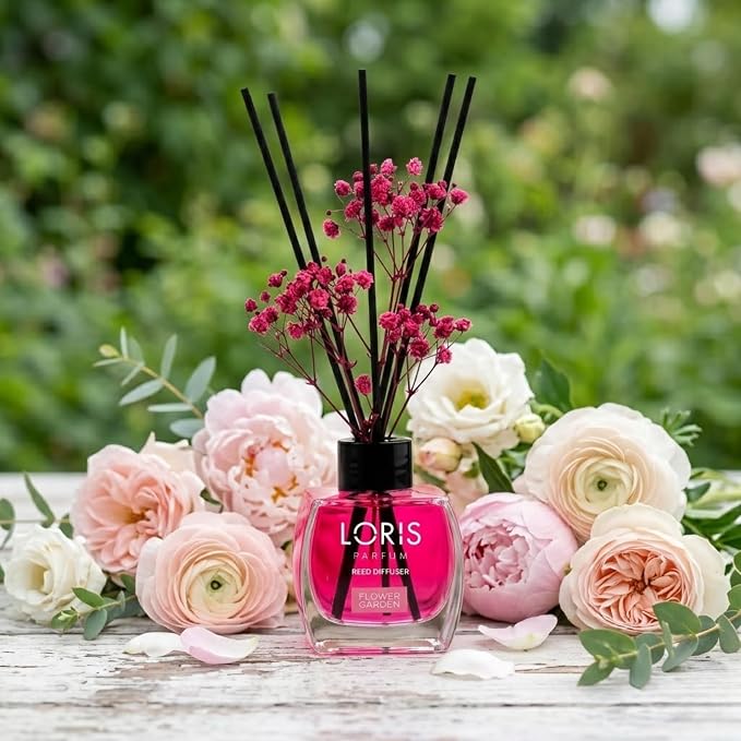 Loris Flower Garden Reed Diffuser Set with Dried Flowers | Reed Diffusers for Home with Sticks | Bathroom Diffuser & Room Scent | Long-Lasting Home Fragrance | 120 mL / 4.06 fl oz