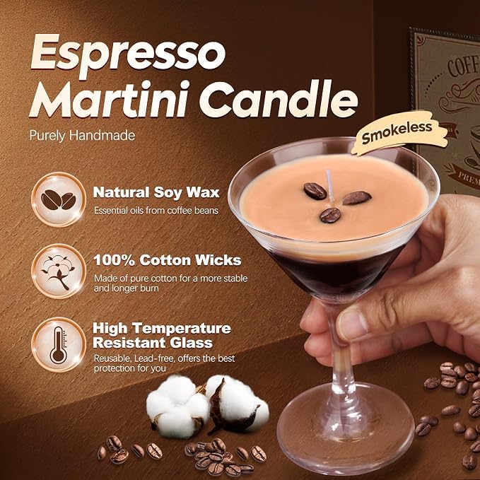 2 Pack Espresso Martini Candle Gifts for Women Men, Coffee Scented Unique Gifts for Espresso Martini Lover, Soy Wax Candle for Home, Bedroom, Coffee Bar for Christmas, Birthday, Halloween