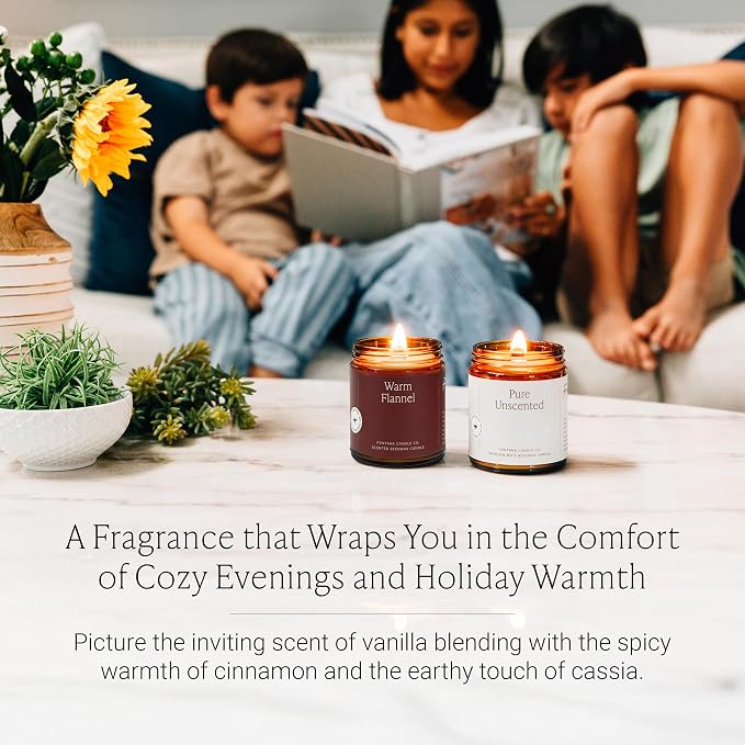 Fontana Candle Co Wood Wick Beeswax Jar Candle, Warm Flannel – Made Safe with Coconut Oil & Pure Essential Oils – 35+ Hrs Clean Burn, Long Lasting and Non-Toxic Candles for Home & Room Décor