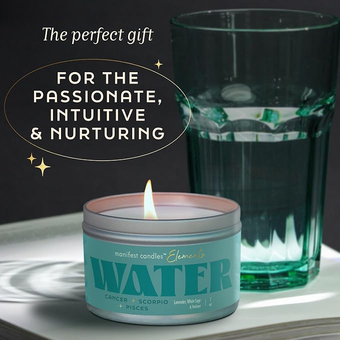Zodiac Water Pisces Cancer Scorpio Gifts for Women, 45 Hour Burn, Zodiac Astrology Gifts Meditation Candle Healing with Crystals, Spiritual Manifestation Crystal Candle Healing Stones Bracelet