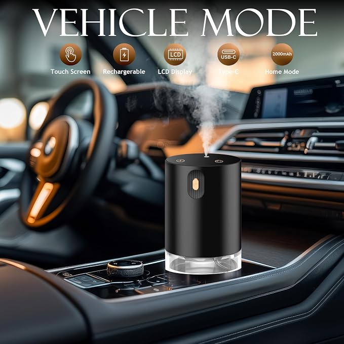 JUANANIUG Waterless Essential Oil Diffuser Portable: Rechargable Aromatherapy Diffuser for Car and Home - Auto Start/Stop Function - 4 Concentration Adjustments and Timers (Black)