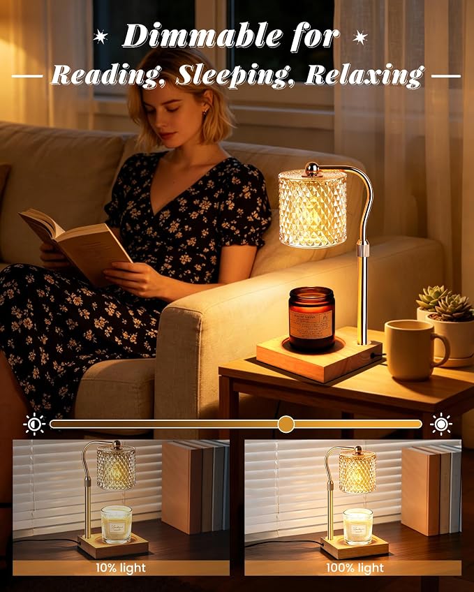 Candle Warmer Lamp with Timer Dimmer Adjustable Height, Mothers Day Gifts for Mom, Birthday Gifts for Women, House Warming New Home Decor, Electric Wax Warmer for Jar Candles, Gold