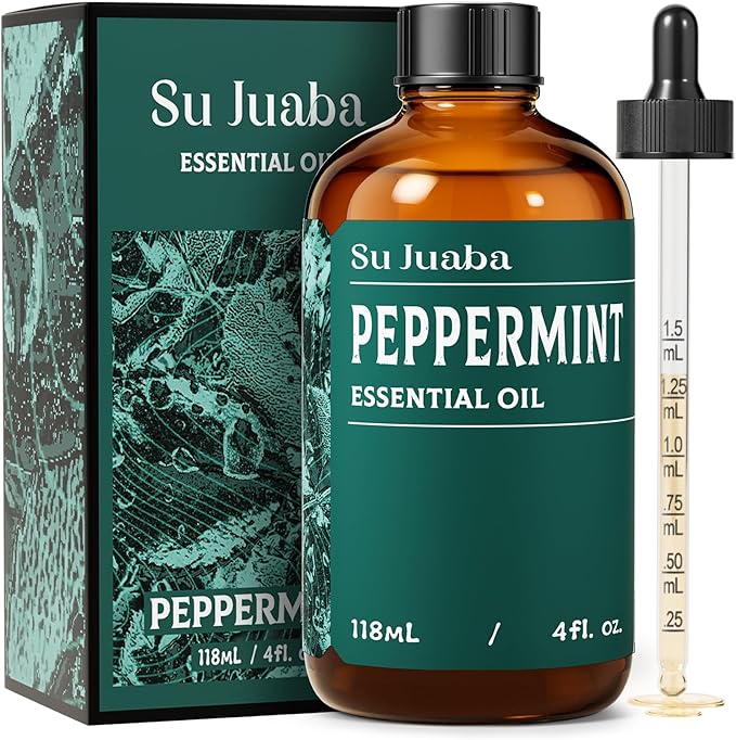 SU JUABA Peppermint Oil 4 Fl Oz, Aromatherapy Oil for Spray, Diffuser, Skin, Hair - 118ML