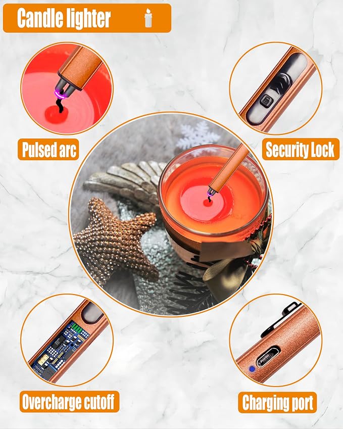 YOUTUOY 5 in1 Candle Accessory Set with Rechargeable Candle Lighter, Candle Wick Trimmer, Candle Wick Snuffer, Candle Wick Dipper, Storage Tray Plate, Candle Care Kit (Rose Gold)
