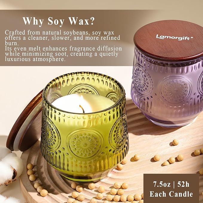 2 Pcs Soy Wax Scented Jar Candles Set, Sandalwood Sage & Citrus Lavender- Scented Candles for Home, 7.5oz Each, Up to 52 Hours Burn Time, Decorative Aromatherapy Candle for Relaxation & Luxury Gifting