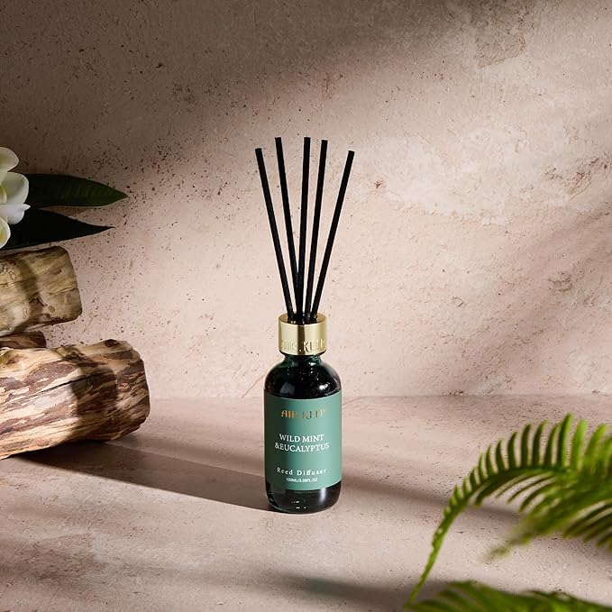 Airkeep Reed Diffuser Set, 3.38 fl oz (100 ml) - Wild Mint&Eucalyptus Oil Diffusers with 8 Reed Sticks, Home Fragrance Reed Diffuser for Bathroom Shelf Decor