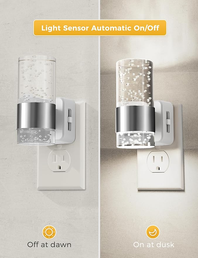L LOHAS LED Night Light, Plug in Night Light with Auto Light Sensor[2-Pack], Brightness Adjustable with Daylight White 5000K, Wall Sconce-Style Design Nightlight for Bathroom, Hallway, Enterway