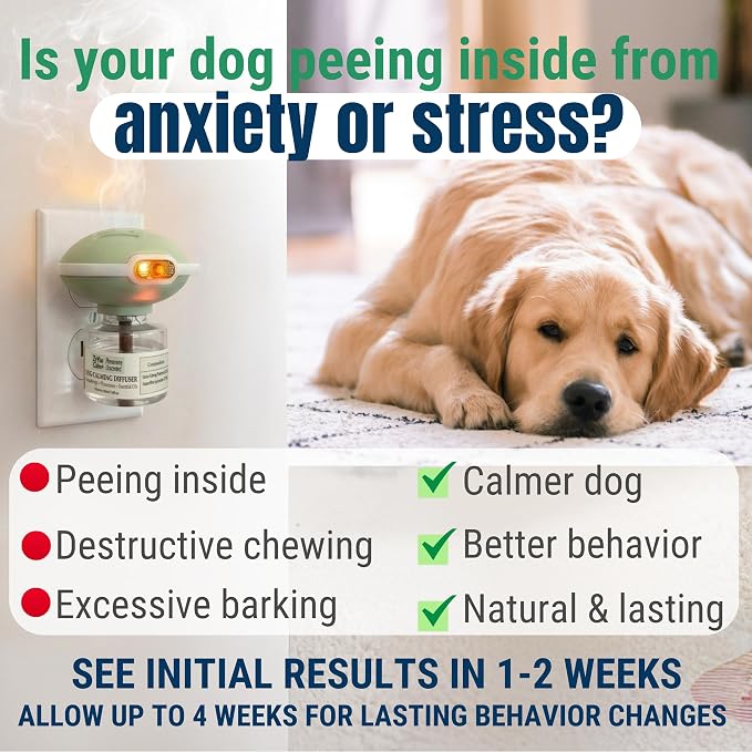 120 Days Advanced Dog Calming Diffuser Kit with Pheromones + Lavender & Chamomile for Anxiety Relief, Dog Pheromones Calming Diffuser Plug-in - 2 Diffusers & 4 Refills
