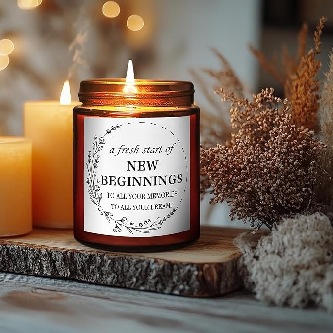 New Beginnings Housewarming New Home Candle - Friendship Gifts for Women - Graduation Farewell Going Away Work Break Up Divorce Gift for Her Bestie Coworker Friend - Relaxing Anxiety Relief