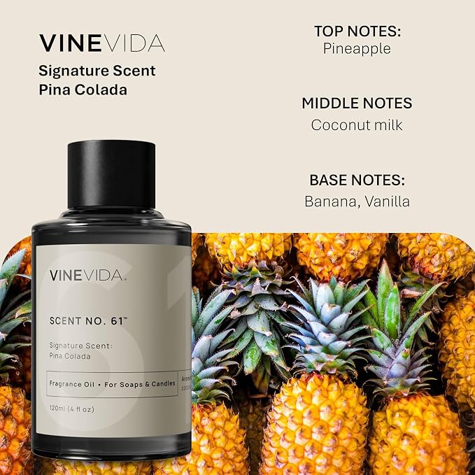 VINEVIDA [4oz] Pina Colada Fragrance Oil for Soap Making Scents for Candle Making, Perfume Oils, Soy Candles, Home Scents Oil Diffusers, Bath Scent Bomb Oils, Linen Spray, Lotions, Car Freshies