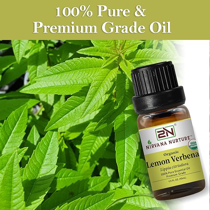 Lemon Verbena Essential Oil, USDA Certified Organic, 100% Pure Undiluted, Aromatherapy Oil for Diffuser, Hair & Skin Care