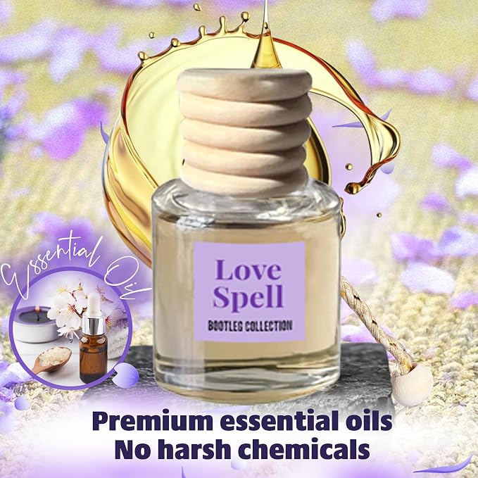 Car Air Freshener Diffuser, Love Spell Aromatherapy, Natural Fragrance Oil, Long Lasting, by Bootleg Collection, Made in USA