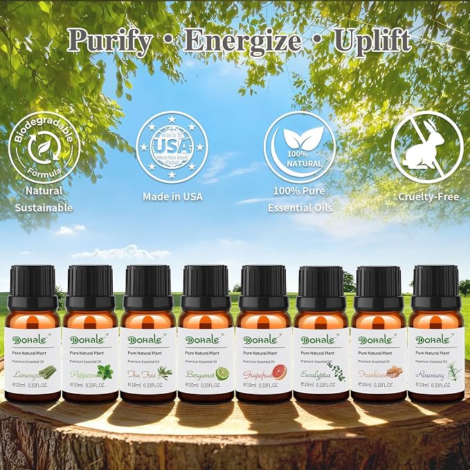Energy Boost Essential Oils Set, 8x10ml - Spiritual Essential Oils - Focus, Refreshing, Energizing - Top 8 Fragrance Oils for Diffusers Aromatherapy - Peppermint, Grapefruit, Lemongrass & More