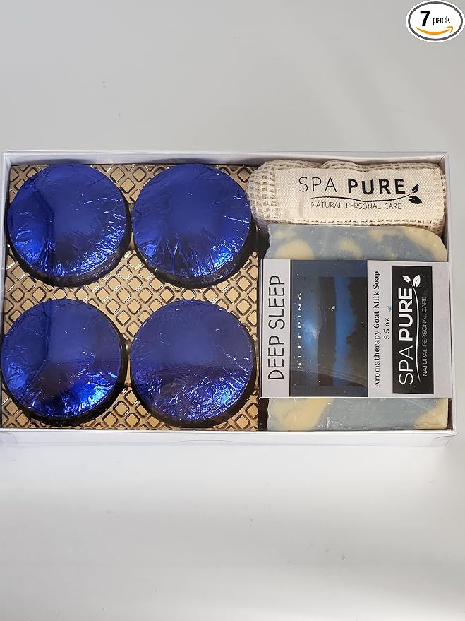 Spa Pure Aromatherapy Gift Set - Sleep Artisan Soap & 4 Shower Steamers - USA Made with Plant Based Ingredients - Cotton Steamer Bag & Soap Bag