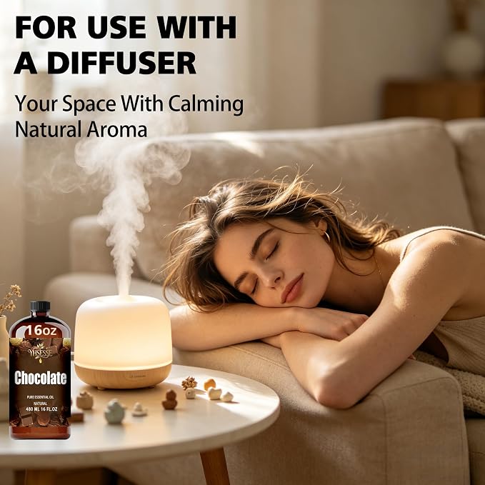 Chocolate Essential Oil, Chocolate Oil 16 Fl Oz 480ml for Diffuser Yoga Soap & Candle Making – with 0.33 Oz Roller Ball & Funnel YHSESSE Essential Oils