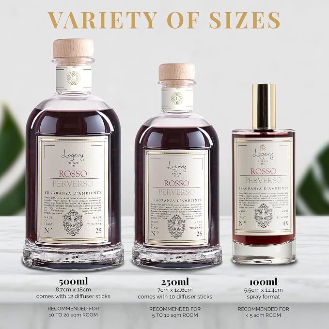 Logevy Firenze 1965 Rosso Perverso – Perverse Red Luxury Home Fragrance Spray from Master Perfumer in Italy with Floral & Fruity Notes to Captivate The Senses & Enliven Any Room – 100ml