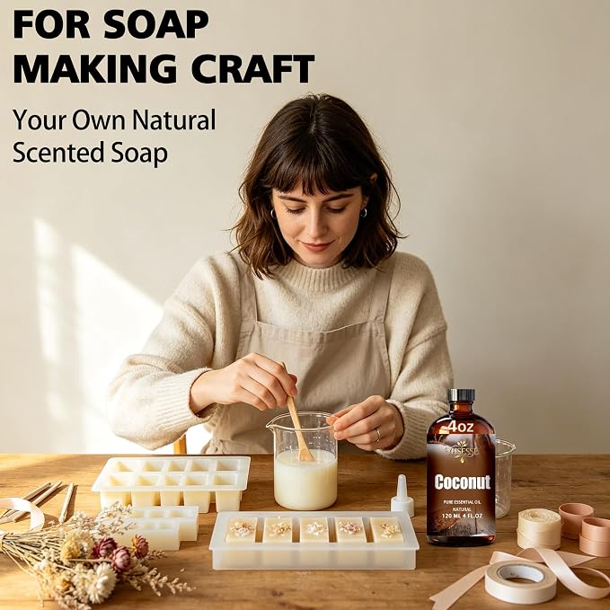 Coconut Essential Oil, Coconut Oil 4 Fl Oz 120ml for Diffuser Yoga Soap & Candle Making – with 0.33 Oz Roller Ball & Dropper YHSESSE Essential Oils
