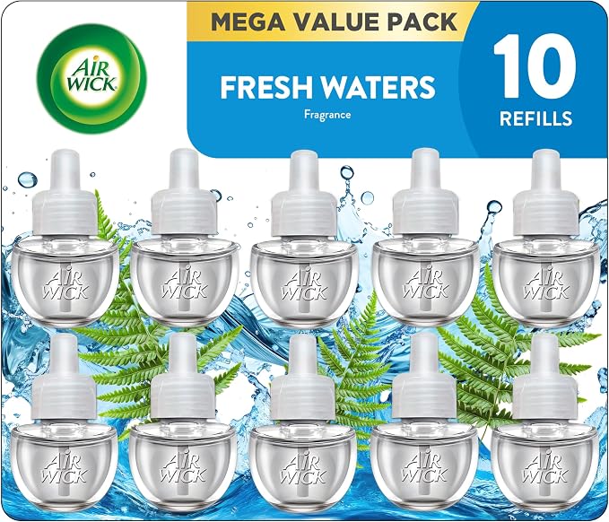 Air Wick Plug-In Scented Oil Refills, 10 Count, Fresh Waters, Air Freshener, Essential Oils, Eco Friendly